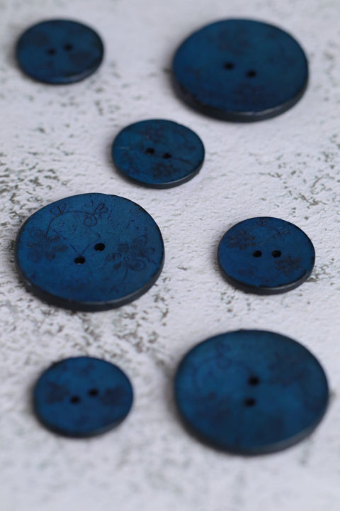 Coconut 2 Hole Small Flowers Indigo