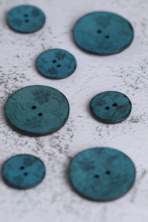 Coconut 2 Hole Small Flowers Teal