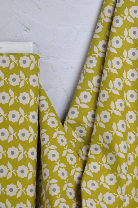 Cotton/Linen Canvas Printed Floral Chartreuse