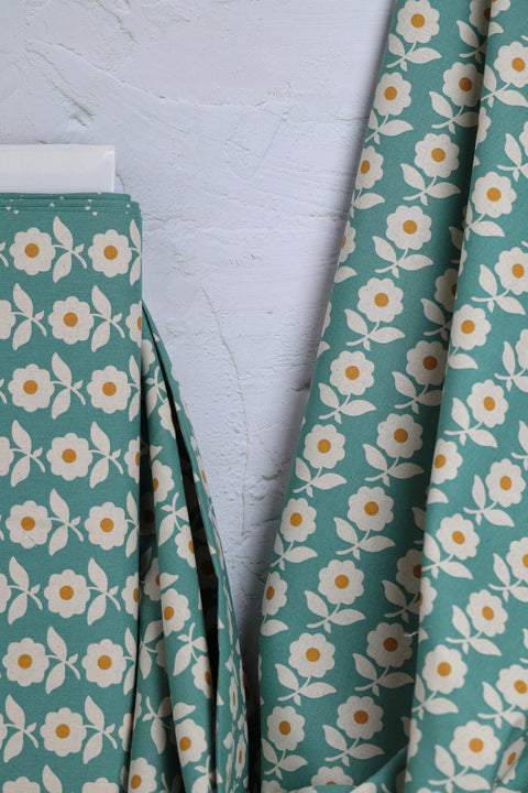 Cotton/Linen Canvas Printed Floral Aqua