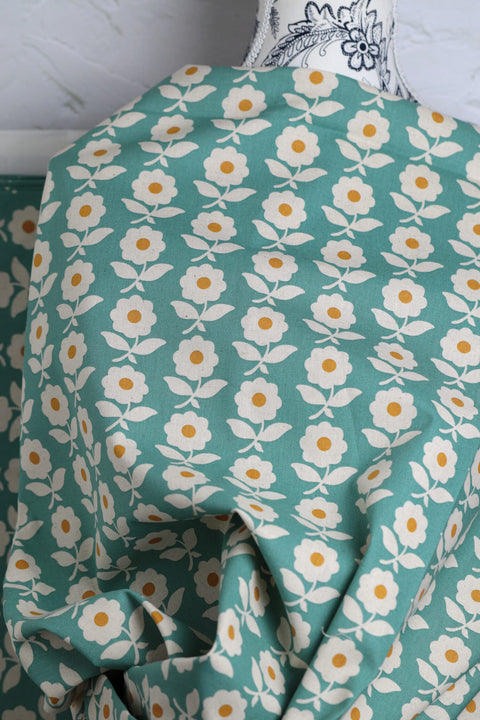 Cotton/Linen Canvas Printed Floral Aqua