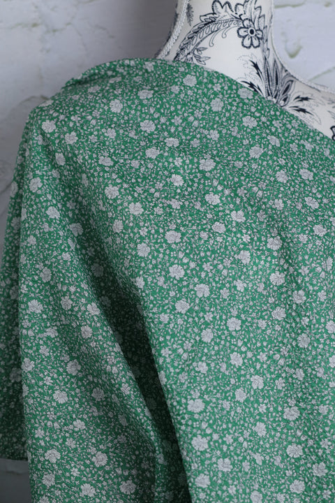 Cotton Printed Seersucker Floral Emerald