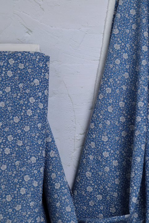 Cotton Printed Seersucker Floral Blue