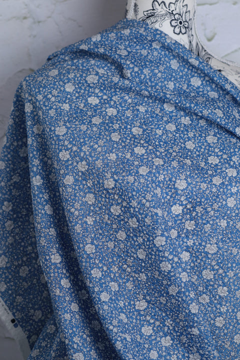 Cotton Printed Seersucker Floral Blue
