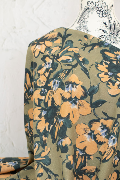 Floral Printed Cotton/Linen Green