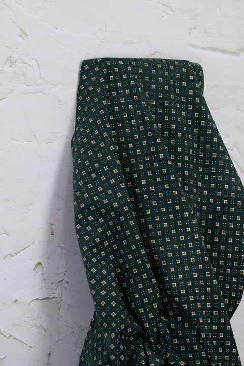 Kokka - Charcoal Small Crest Pattern - Corduroy Green