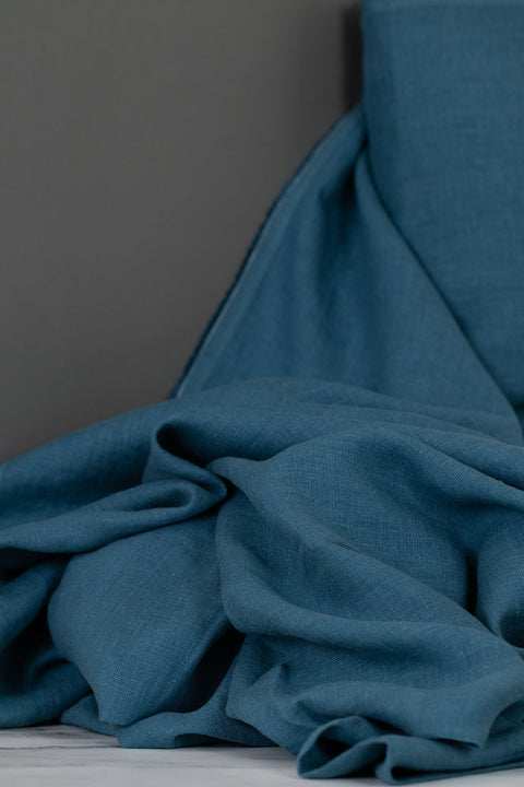 European Plain Dyed Linen Teal Remnant