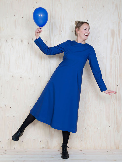 Multi Sleeve Midi Dress blue front balloon