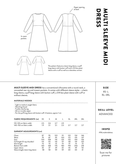 Multi Sleeve Midi Dress pattern information
