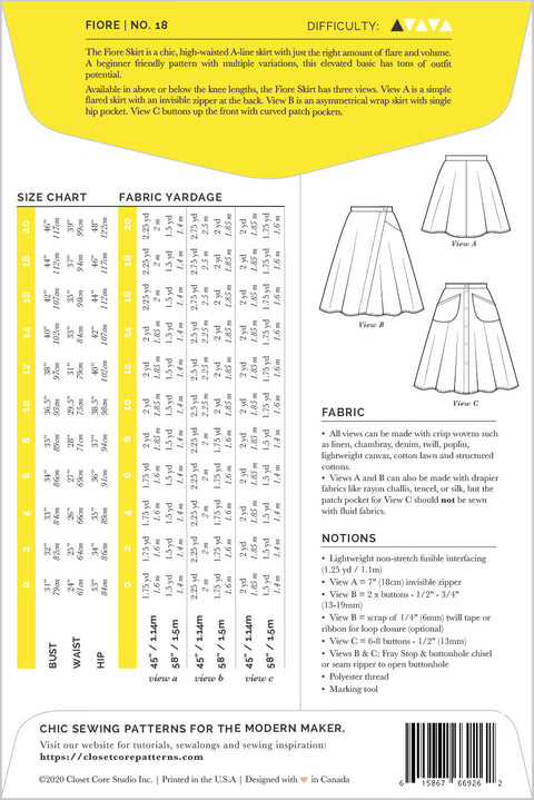Fiore Skirt Pattern Rome Collection No. 18