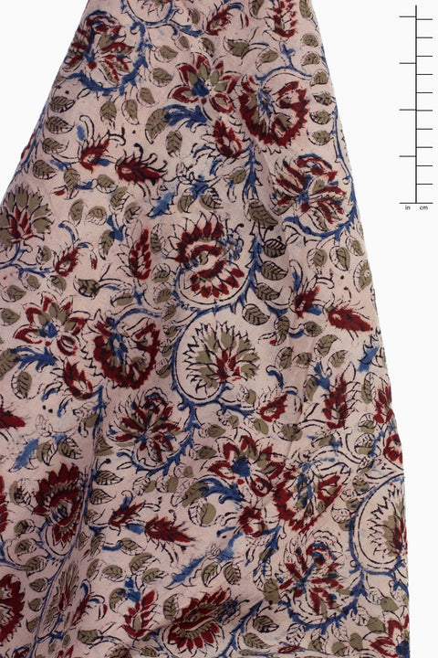 Block Print Floral Red/Blue on Pink