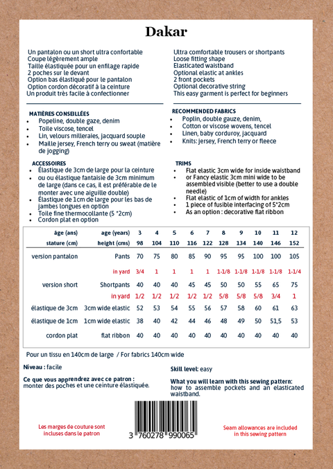 Dakar Pants or Shorts — 3–12Y