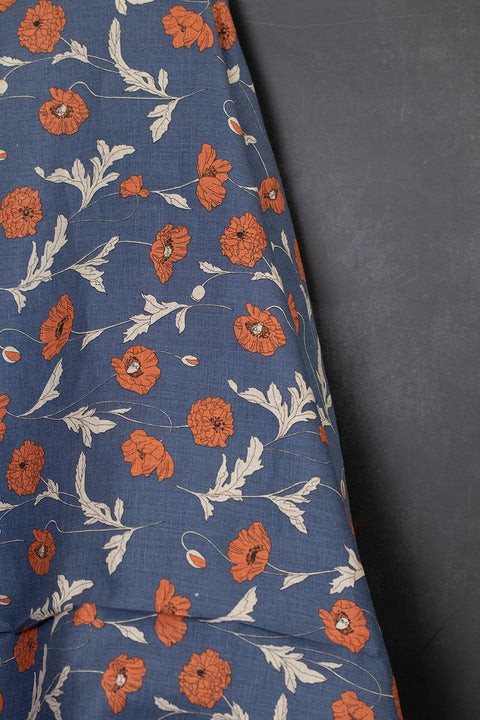 Linen Print Poppies Blue