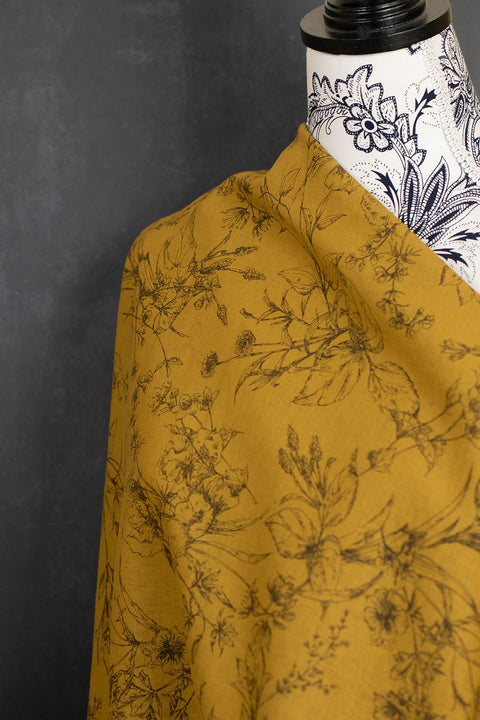 Linen/Cotton Floral Sketch Mustard