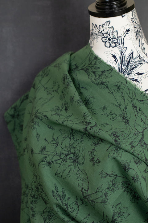 Linen/Cotton Floral Sketch Green