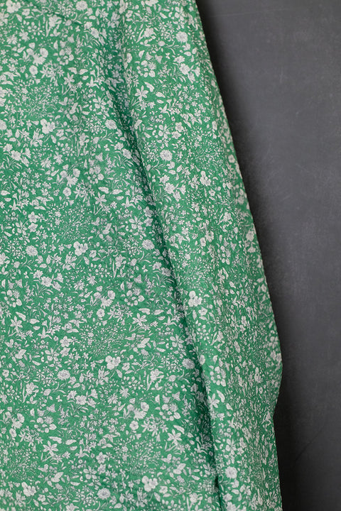 Cotton Printed Seersucker Floral Emerald