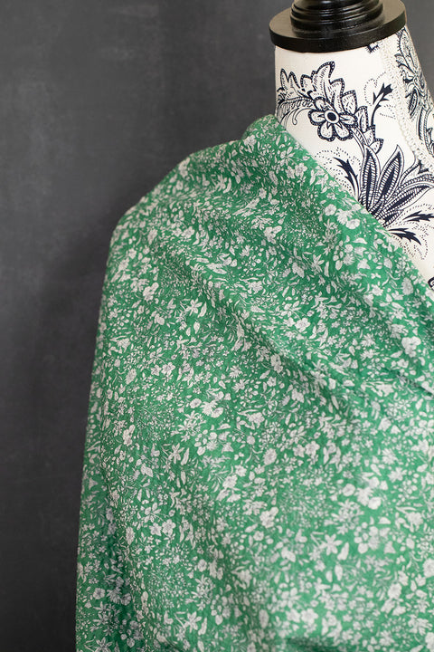 Cotton Printed Seersucker Floral Emerald