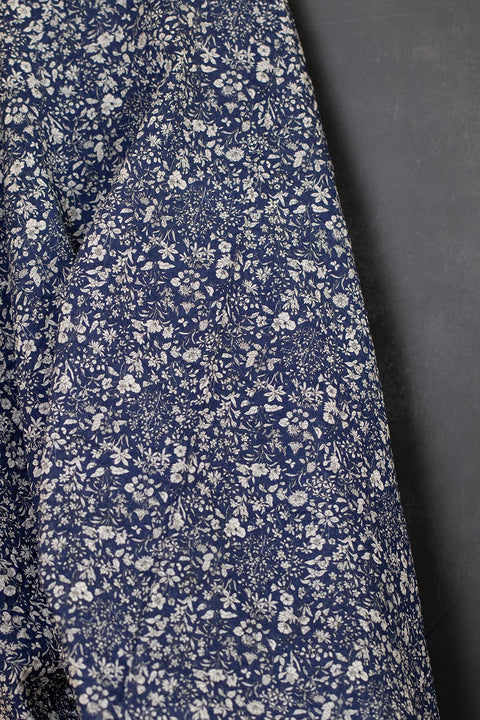 Cotton Printed Seersucker Floral Dark Blue