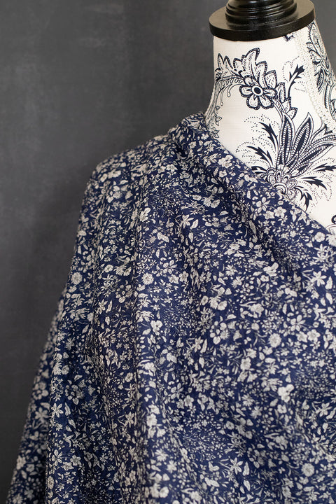 Cotton Printed Seersucker Floral Dark Blue