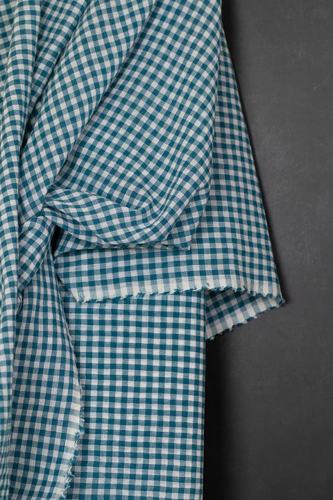 Yarn Dyed Cotton/Linen Check Teal