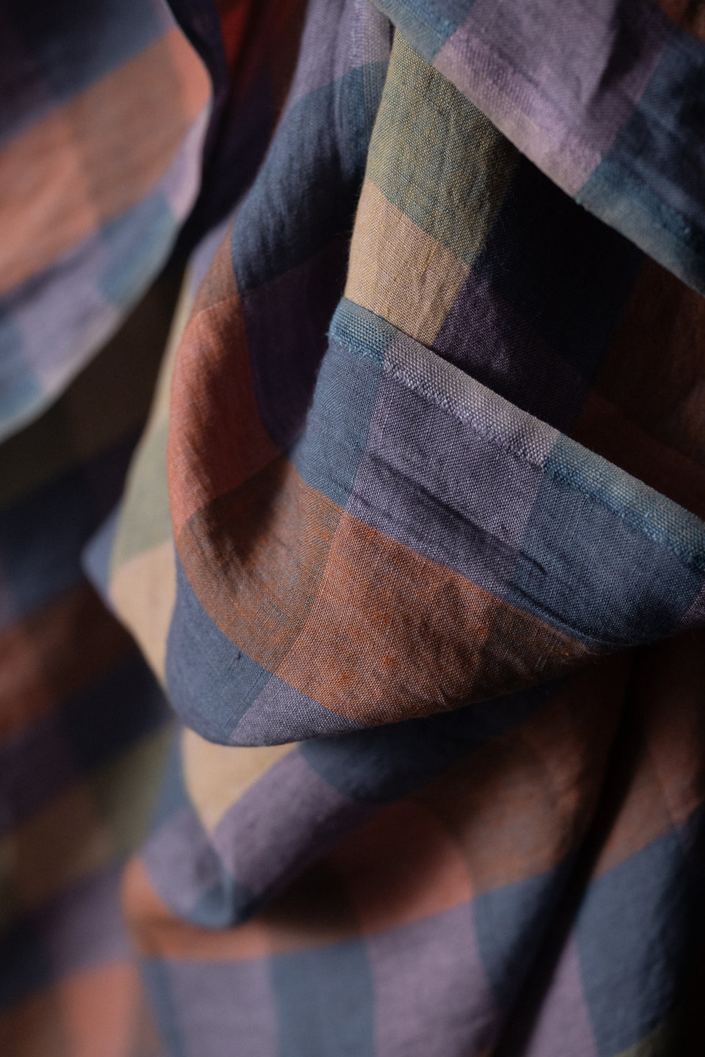 Fig and Bramble European Laundered Linen Check (Remnant)