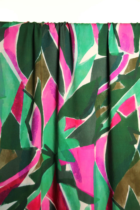 Pink & Green Abstracts Leaves Viscose