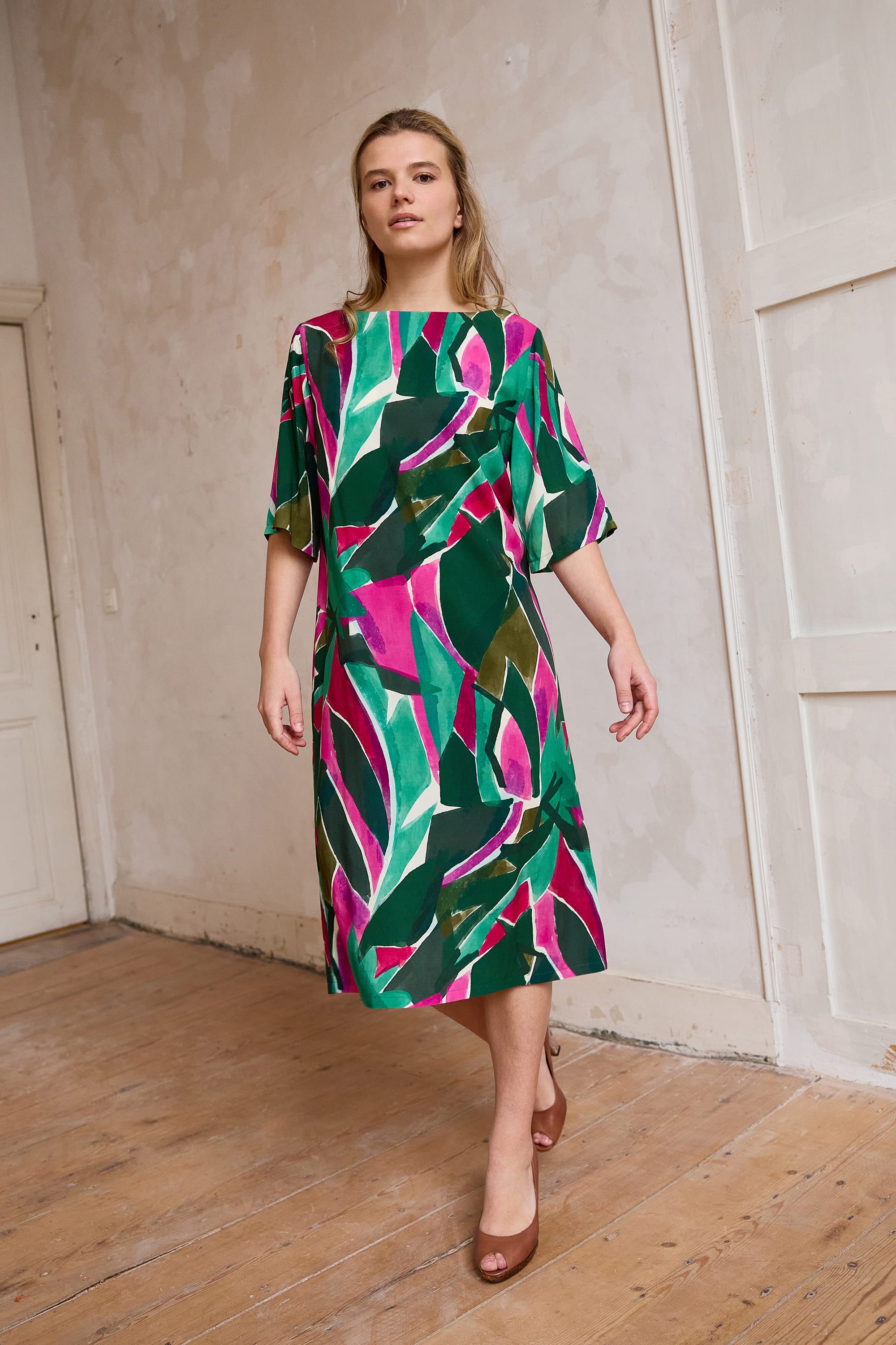 Pink & Green Abstracts Leaves Viscose