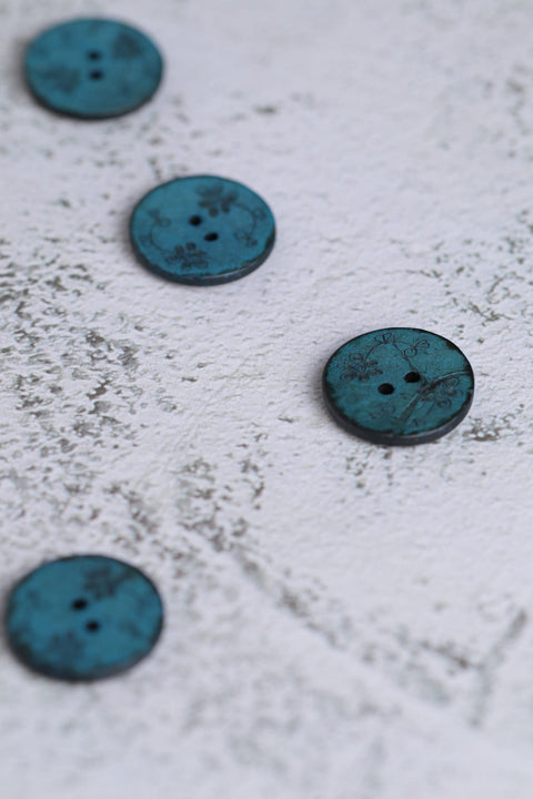 Coconut 2 Hole Small Flowers Teal