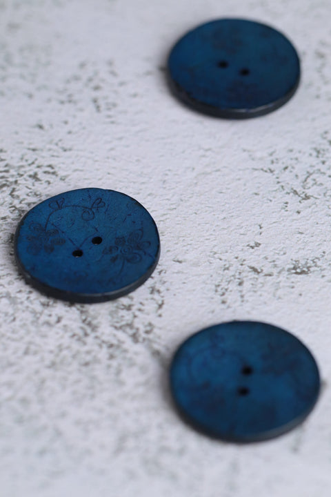 Coconut 2 Hole Small Flowers Indigo