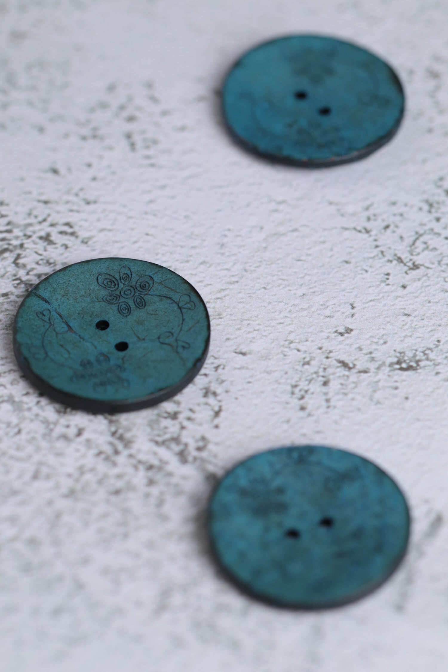 Coconut 2 Hole Small Flowers Teal