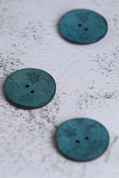 Coconut 2 Hole Small Flowers Teal