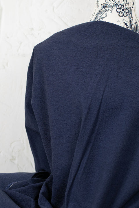Textured Yarn-Dyed Cotton Twill Dark Blue