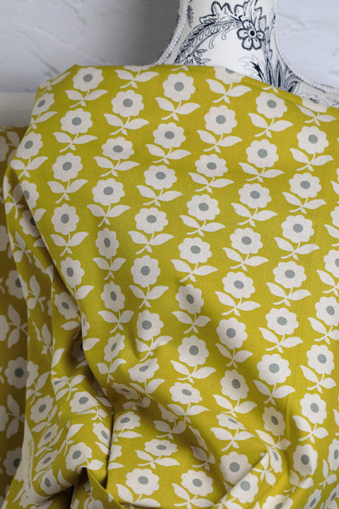 Cotton/Linen Canvas Printed Floral Chartreuse