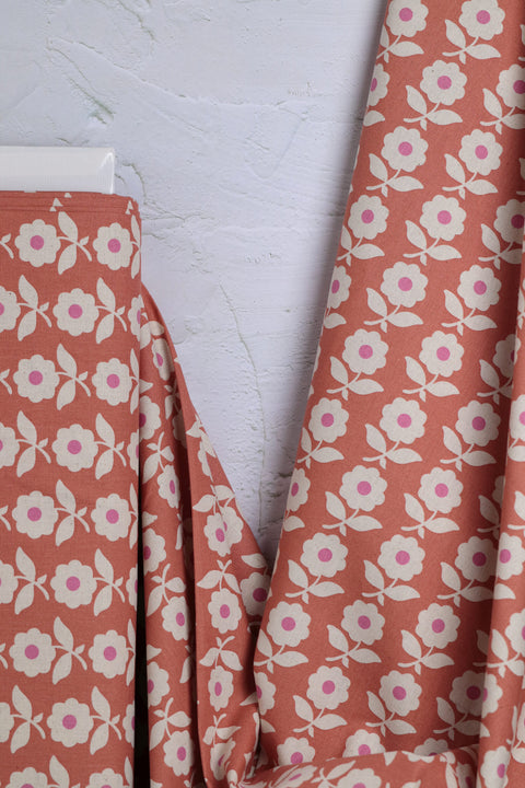 Cotton/Linen Canvas Printed Floral Pink