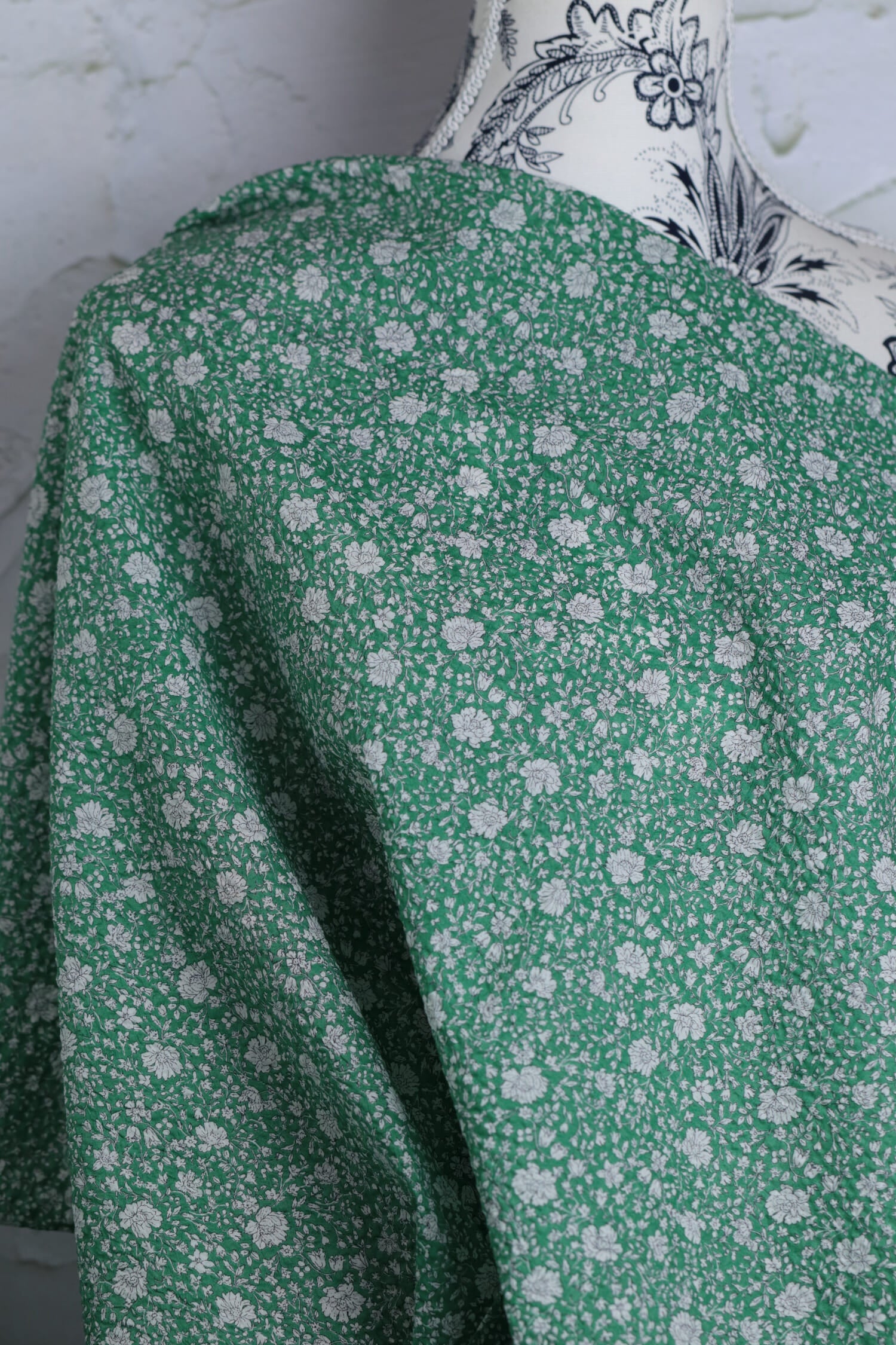 Cotton Printed Seersucker Floral Emerald