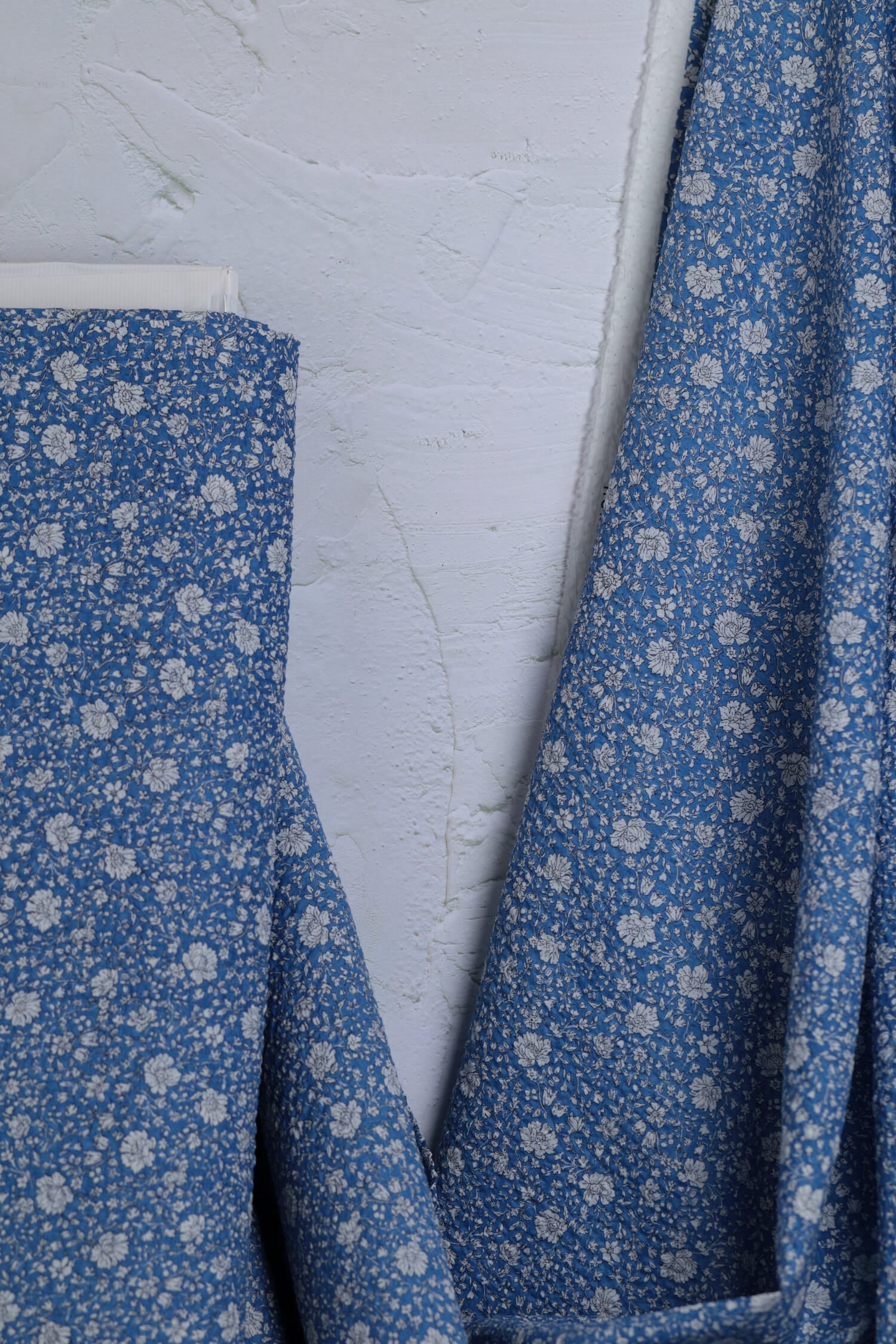 Cotton Printed Seersucker Floral Blue