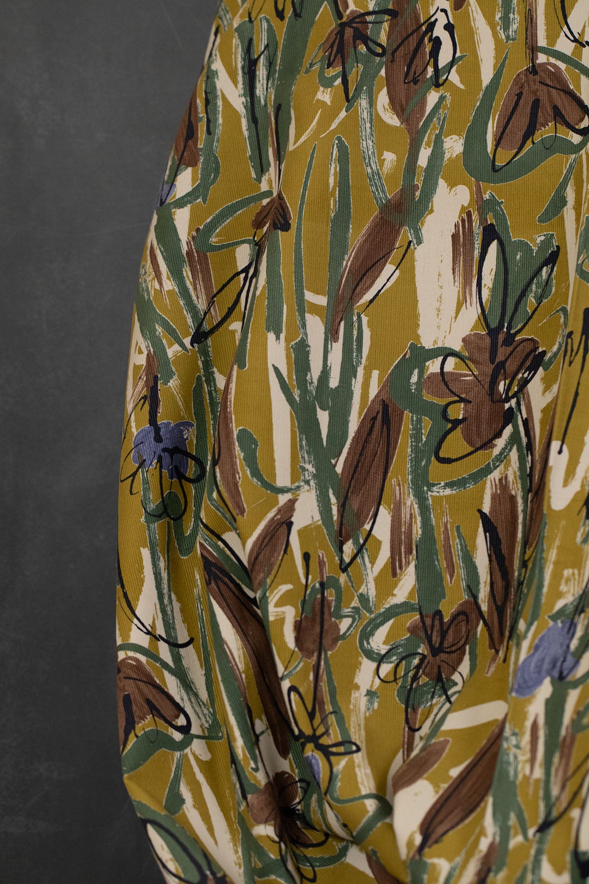 Abstract Floral Cotton Printed Corduroy Mustard