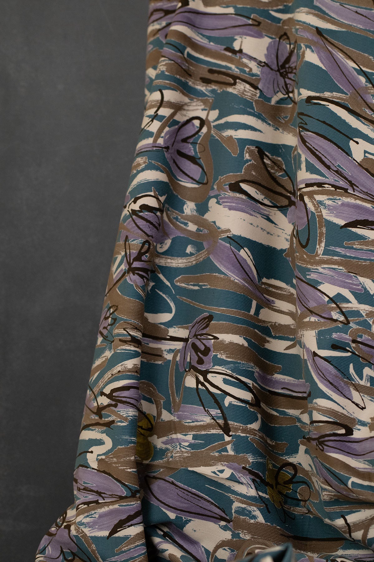 Abstract Floral Cotton Printed Corduroy Blue