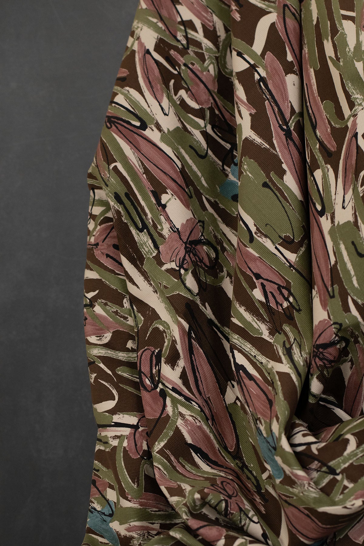 Abstract Floral Cotton Printed Corduroy Olive