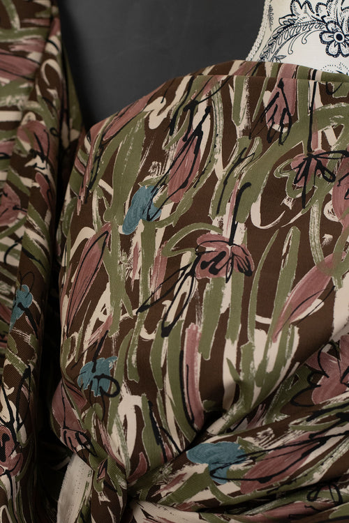 Abstract Floral Cotton Printed Corduroy Olive