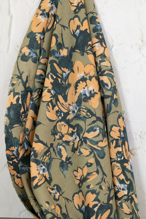 Floral Printed Cotton/Linen Green