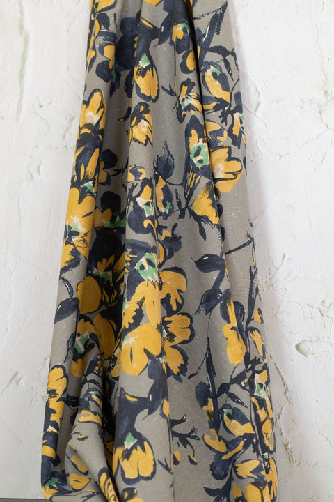 Floral Printed Cotton/Linen Grey