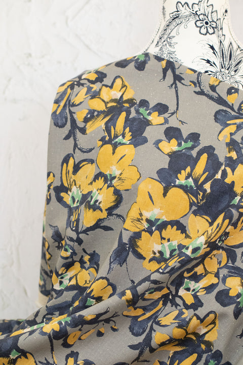 Floral Printed Cotton/Linen Grey