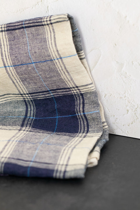 Lithuanian Yarn-Dyed Linen Check Blue/Ecru