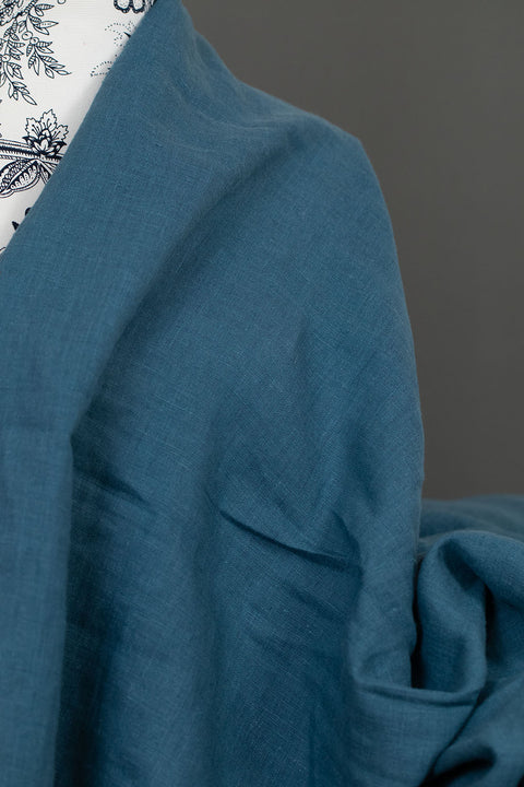 European Plain Dyed Linen Teal Remnant