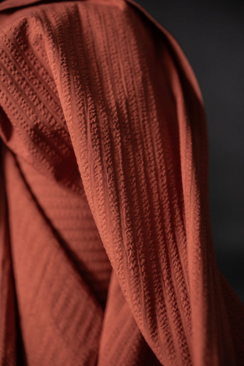 Organic Cotton Seersucker Stripe Pomegranate