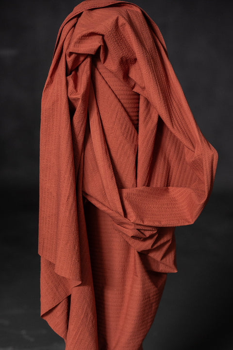 Organic Cotton Seersucker Stripe Pomegranate