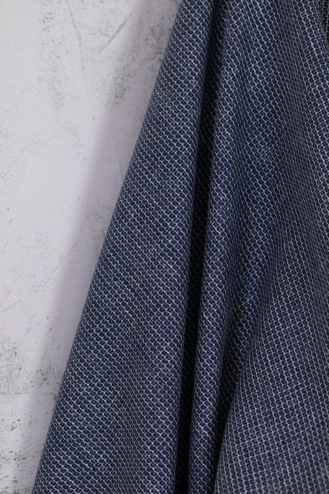 Virgin Wool/Linen Blend Micro Design Blue Indigo