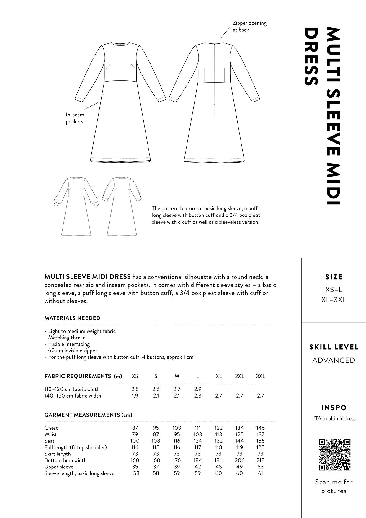 Multi Sleeve Midi Dress pattern information