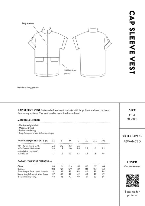Cap Sleeve Vest pattern information